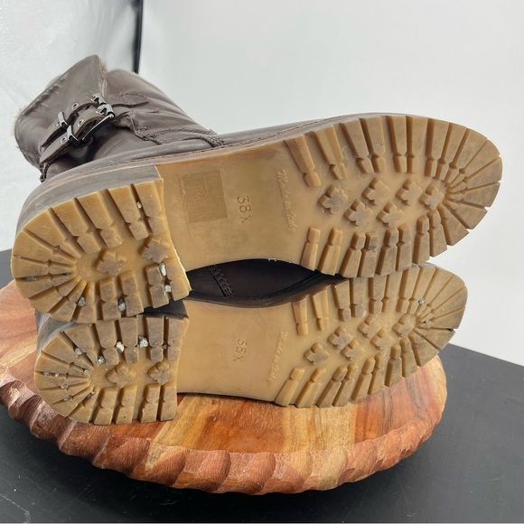 Wilma Firenze Genuine brown Leather faux fur boots buckle winter Booties 38 8 - Picture 5 of 6